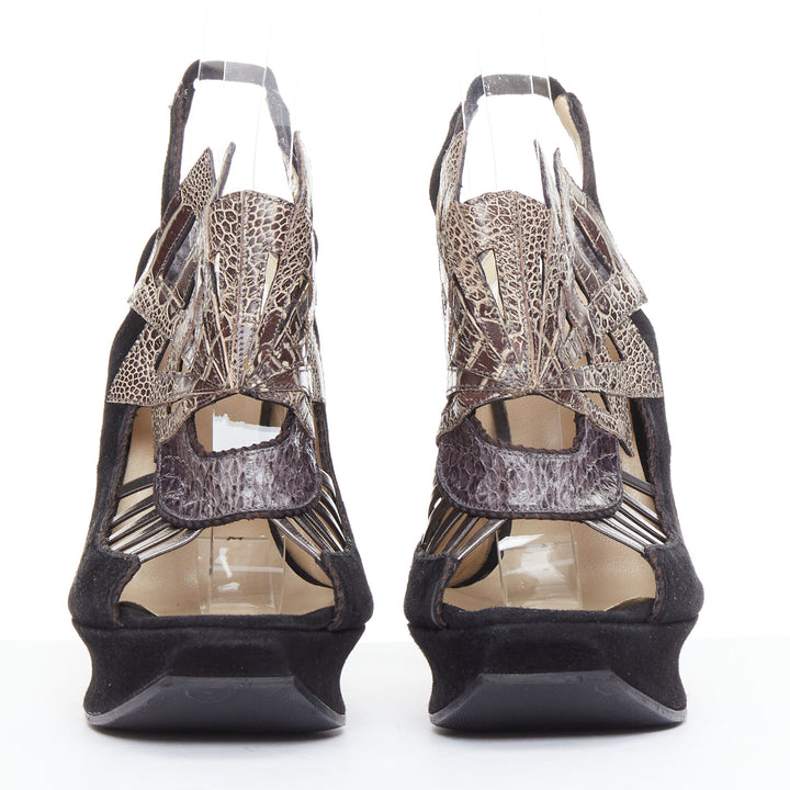 NICHOLAS KIRKWOOD brown black scaled leather platform sandals EU37.5