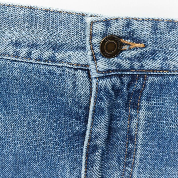 SAINT LAURENT Hedi Slimane blue cotton torn knee washed skinny denim jeans 29"