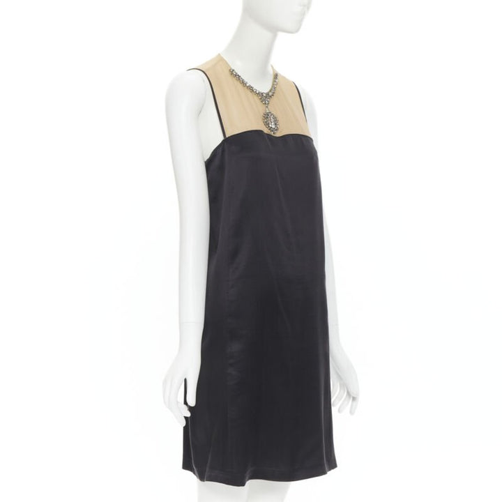 LANVIN Alber Elbaz 2013 nude illusion crystal necklace silk dress M