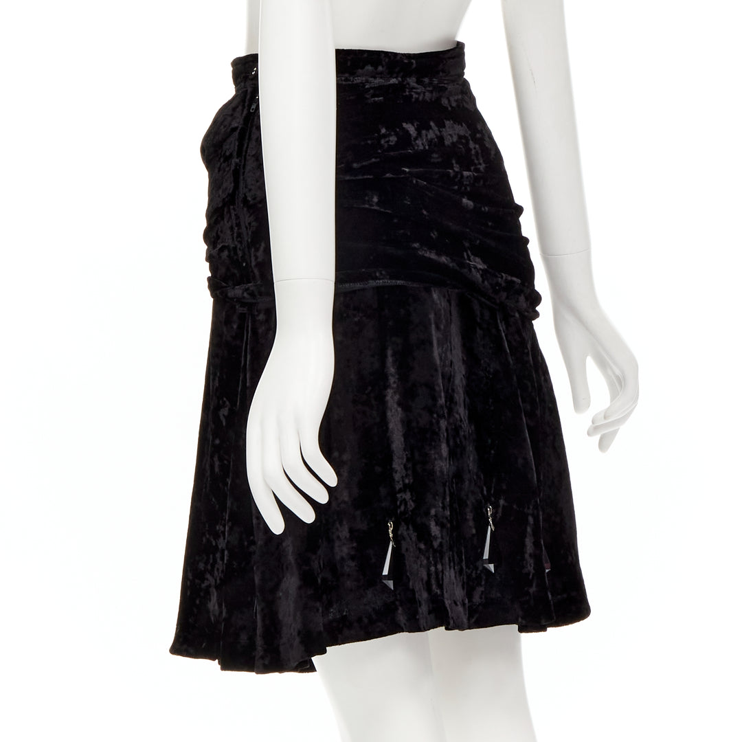 rare COMME DES GARCONS Vintage black crushed velvet teardrop crystals skirt M