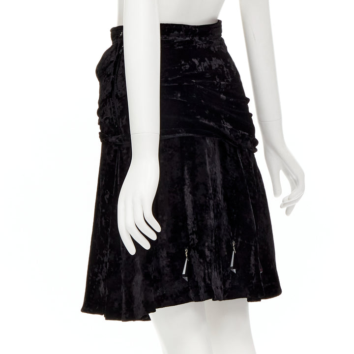 rare COMME DES GARCONS Vintage black crushed velvet teardrop crystals skirt M