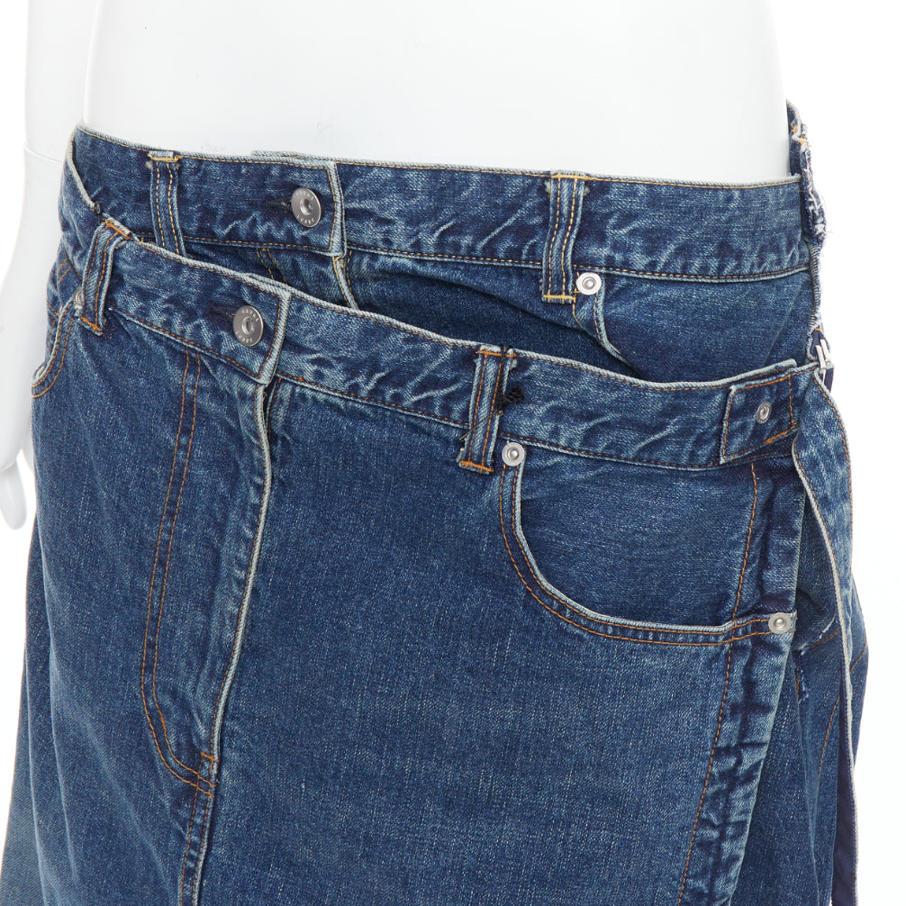 SACAI 2022 blue denim deconstructed overlapping layered skirt JP4 XL