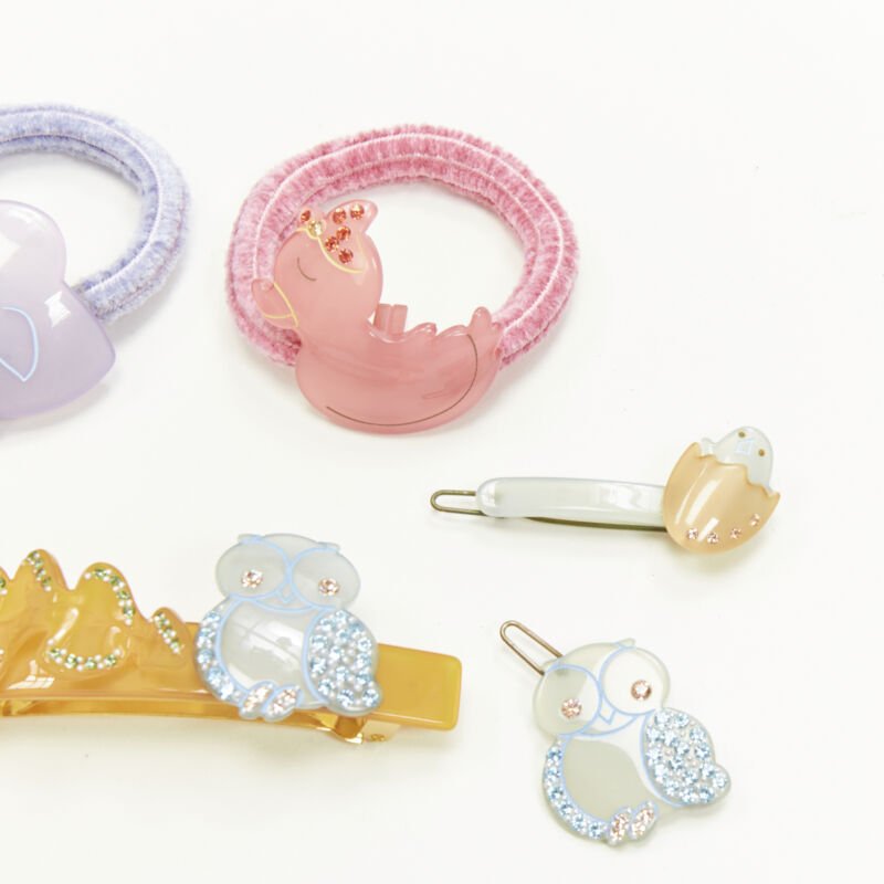 CHIC & MODE Alexandre Zouari LOT OF 5 crystal duck owl hair clip barette tie