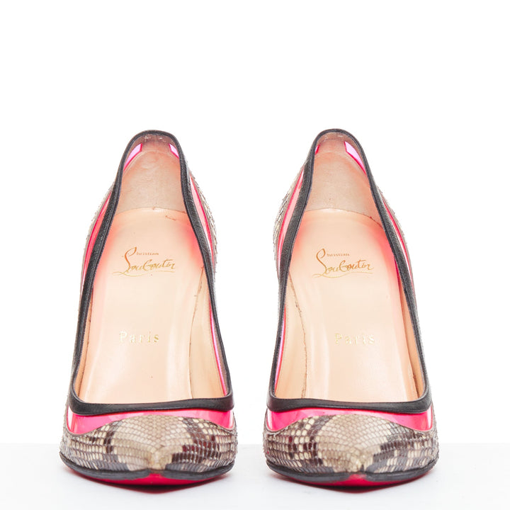 CHRISTIAN LOUBOUTIN Paulina hot pink PVC scaled leather contrast pumps EU39.5