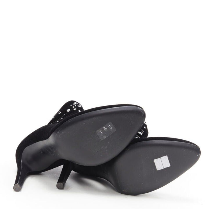 GIUSEPPE ZANOTTI black velvet crystal jewel embellished pull on sock bootie EU39