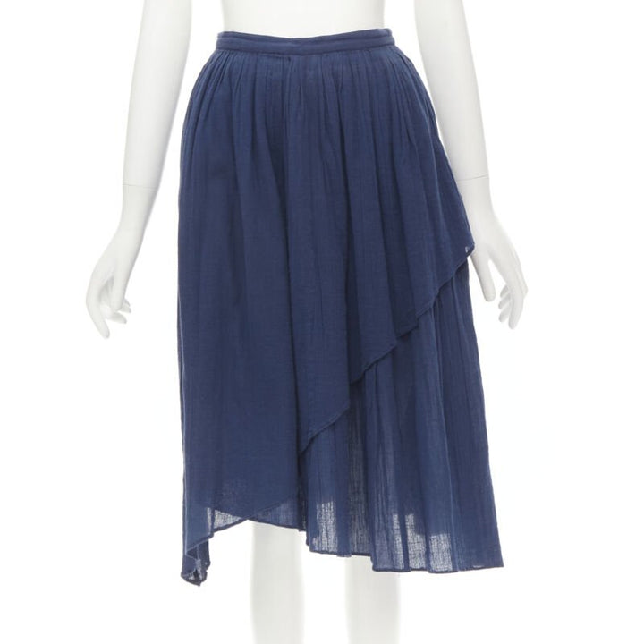 COMME DES GARCONS Vintage 1980's blue crinkled asymmetric waterfall draped skirt