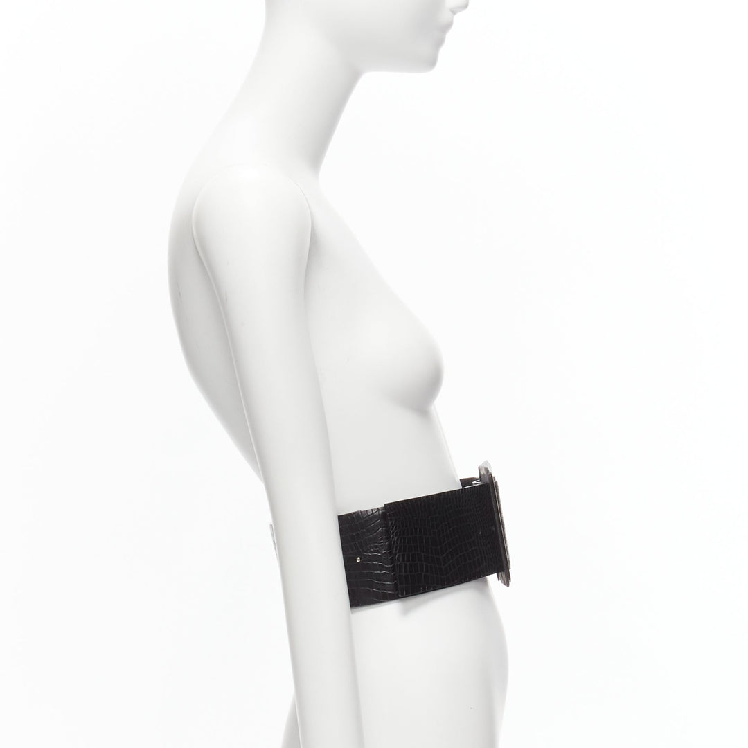 TOGA ARCHIVES black wide embossed leather buckle statement belt