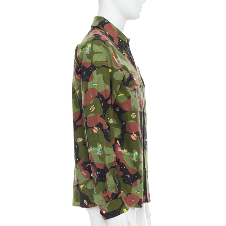 BILLIONAIRE BOYS CLUB green brown cotton camo UFO print shirt M