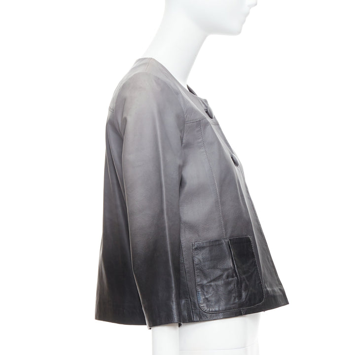 MAJE Bokio grey black ombre lambskin leather flare jacket FR1