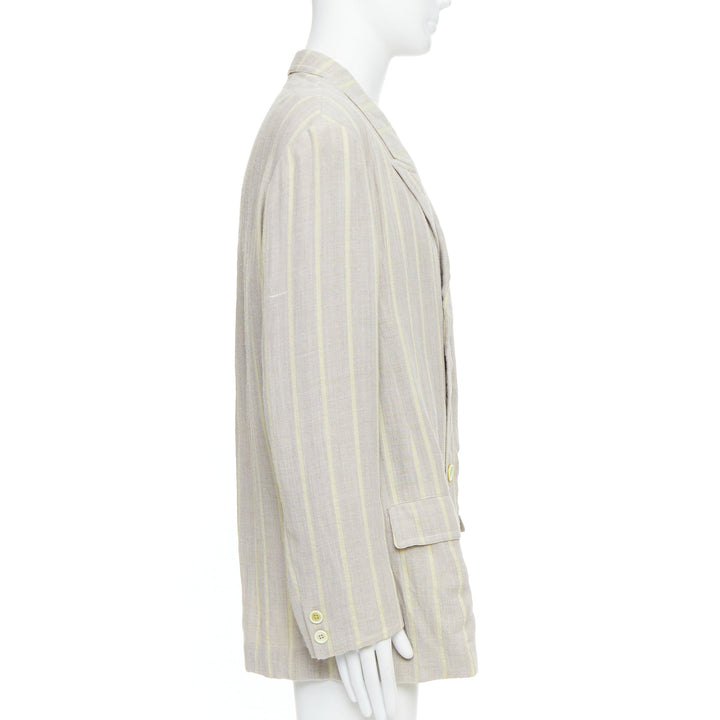 YOHJI YAMAMOTO stone grey cream striped  rayon linen double breasted blazer M