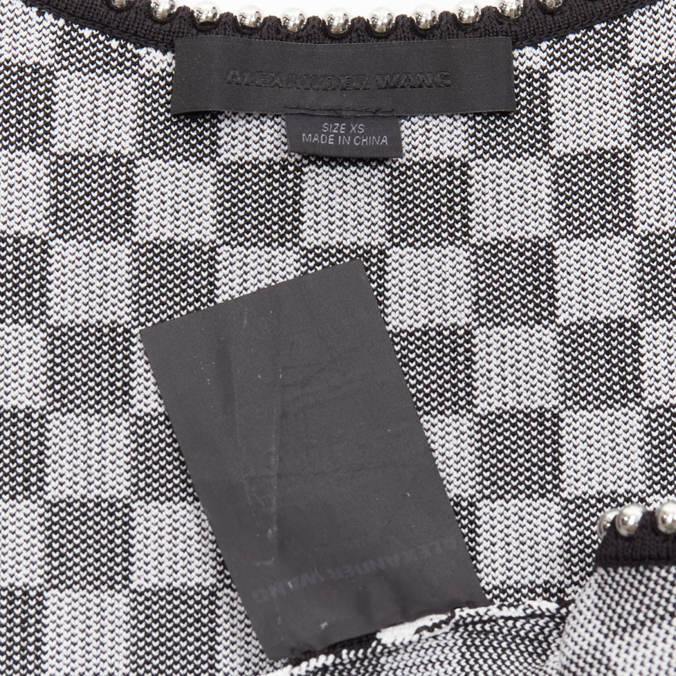 ALEXANDER WANG black white checker silver dome studded bralette top XS