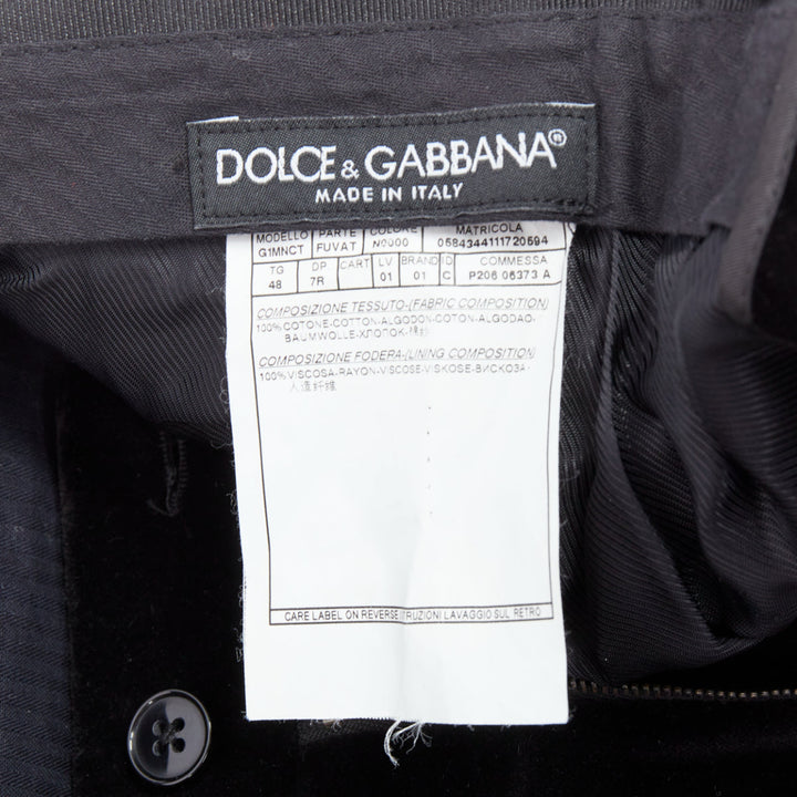 DOLCE GABBANA Martini Fit black cotton velvet blazer jacket pants suit IT48 M