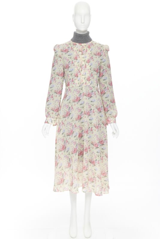 JUNYA WATANABE CDG AW18 Runway grey wool turtleneck yellow floral dress XS