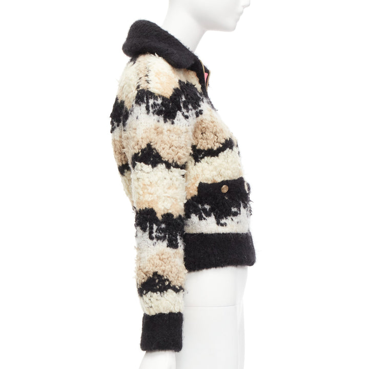 CHANEL 20N Coco Neige CC pearl zip cream wool cashmere cropped bomber FR34 XS