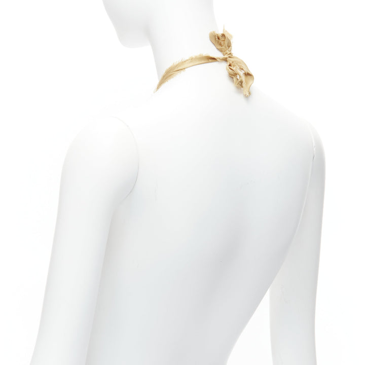 LANVIN ALBER ELBAZ gold silk ribbon cream pearl wrap long necklace