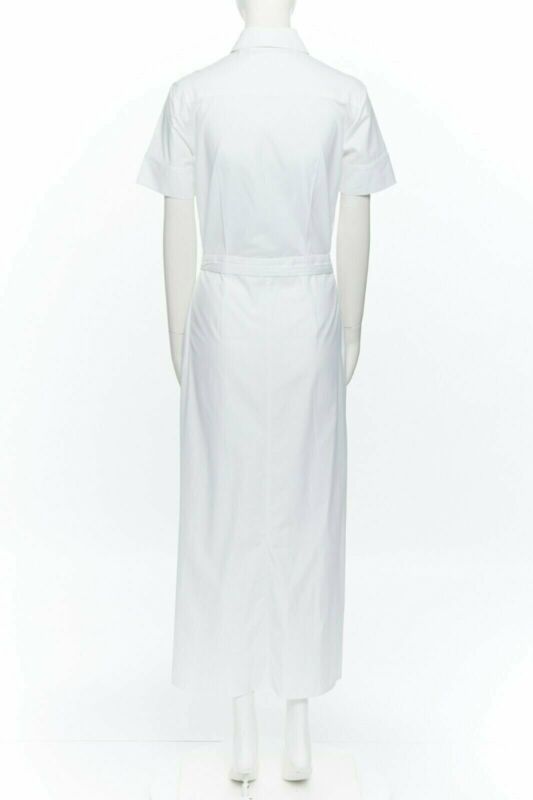 ROSETTA GETTY white cotton maxi long shirt dress apron fold minimal tie US0 XS