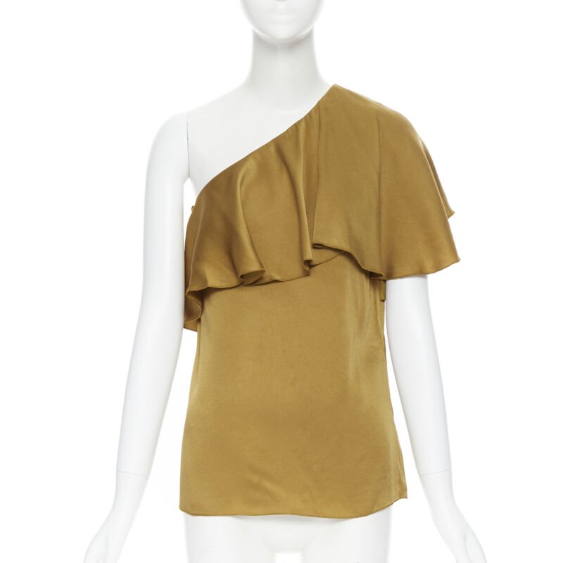 LANVIN ALBER ELBAZ gold viscose acetate layered one shoulder evening top FR36 XS