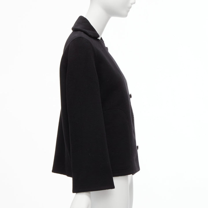 HERMES Jean Paul Gaultier black cashmere leather H buttons jacket FR34 XS