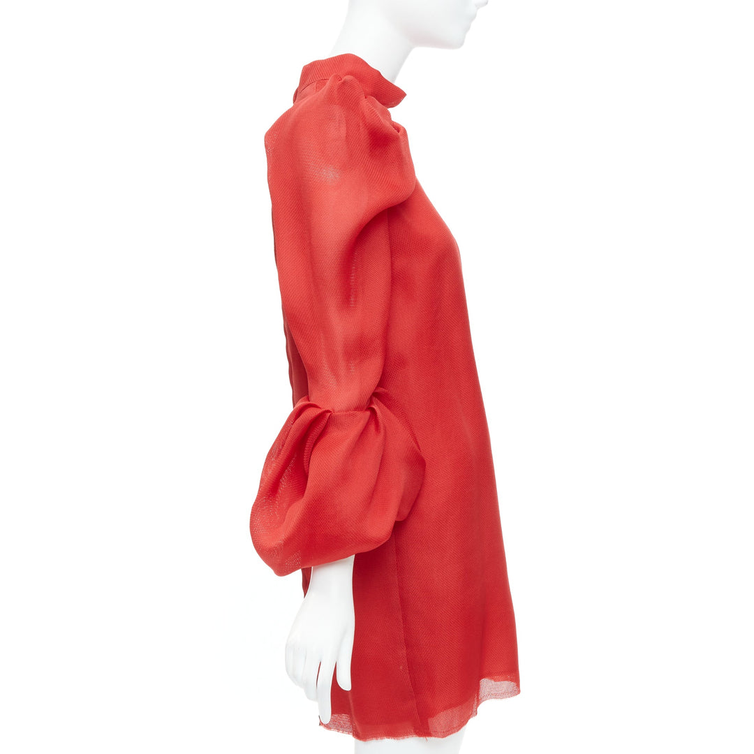LANVIN 2011 Runway 100% silk red puff sleeve mini dress FR34 XS