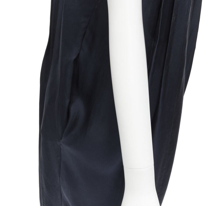 MARNI navy blue 100% silk ruffle neckline short sleeve silk dress IT38 XS