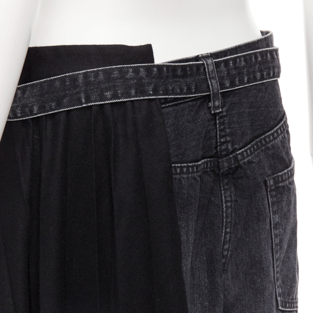 SACAI 2020 black cotton wool nylon denim pleats deconstruction shorts JP3 L