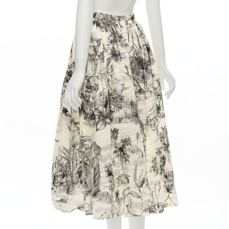 CHRISTIAN DIOR Fantaisie beige illustration print cotton midi skirt FR34 XS