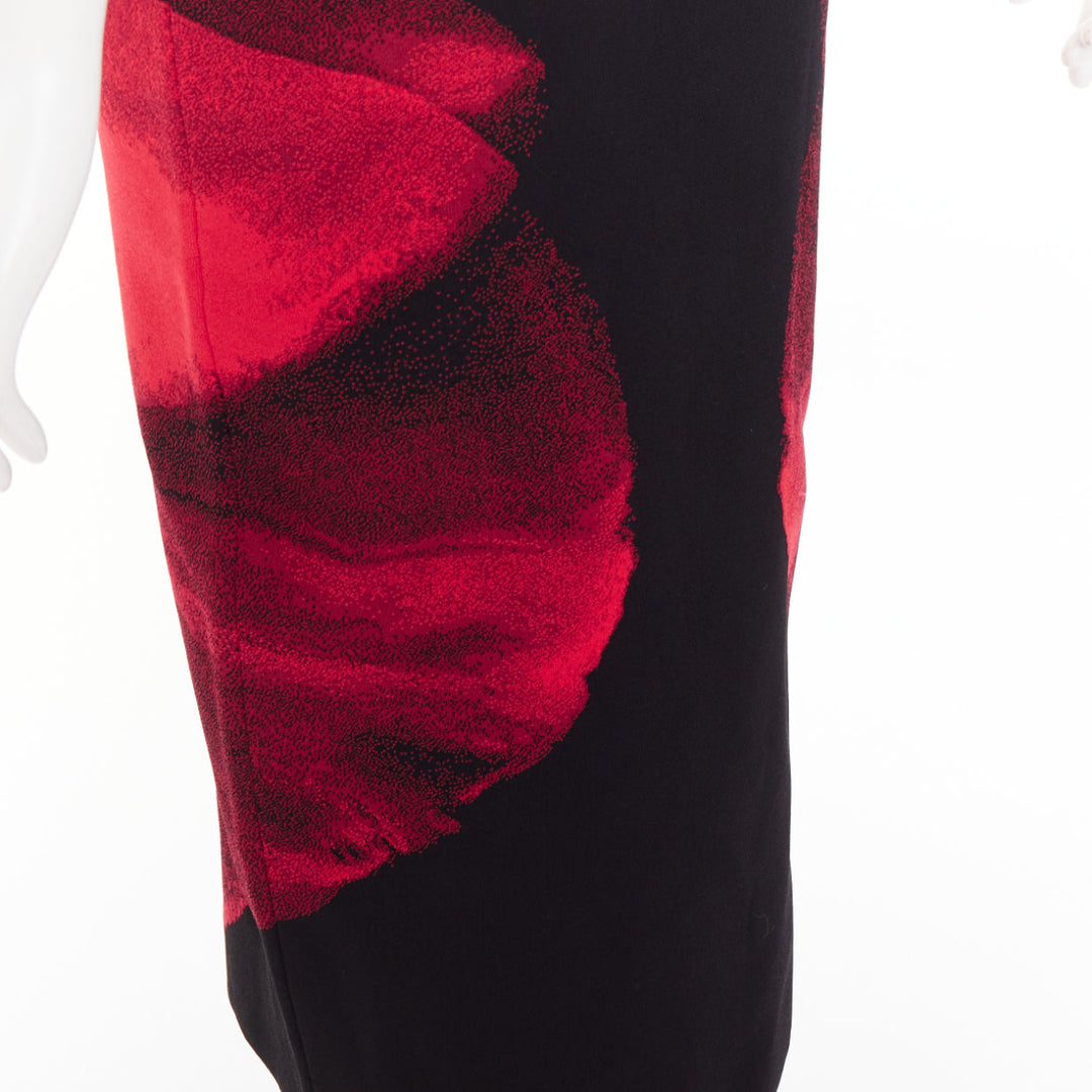 ALEXANDER MCQUEEN 2023 Ethereal Orchid black red floral jacquard pencil skirt S