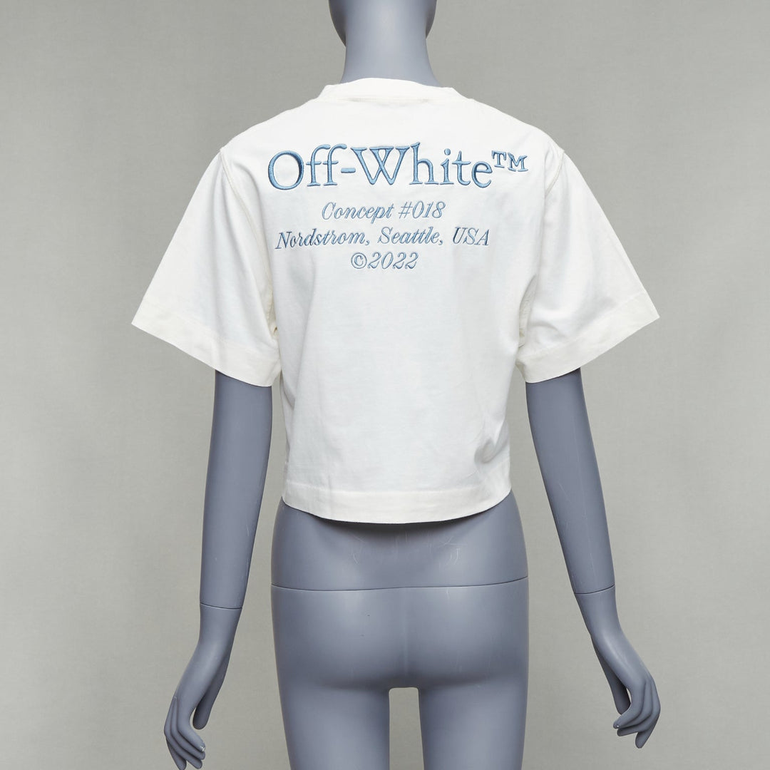 OFF WHITE cream cotton blue embroidered logo crop tshirt XS