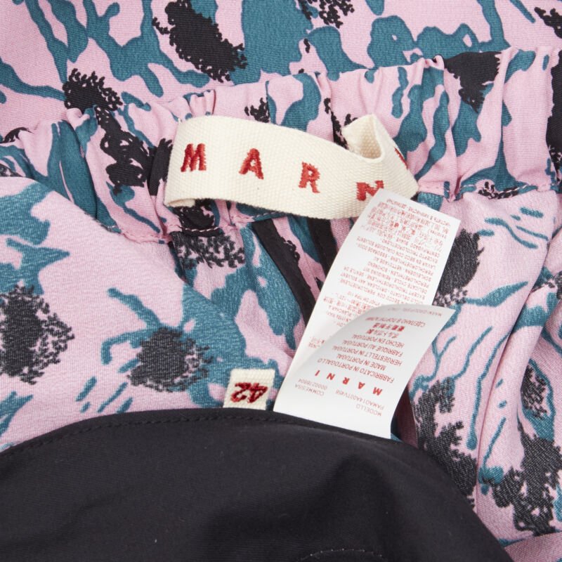 MARNI 100% viscose pink blue abstract print straight leg pants IT42 S