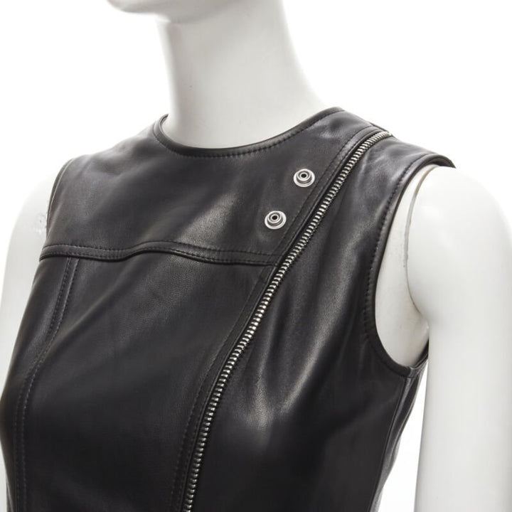 ALEXANDER MCQUEEN 2022 black leather biker belted ruffle trim dress IT38 XS