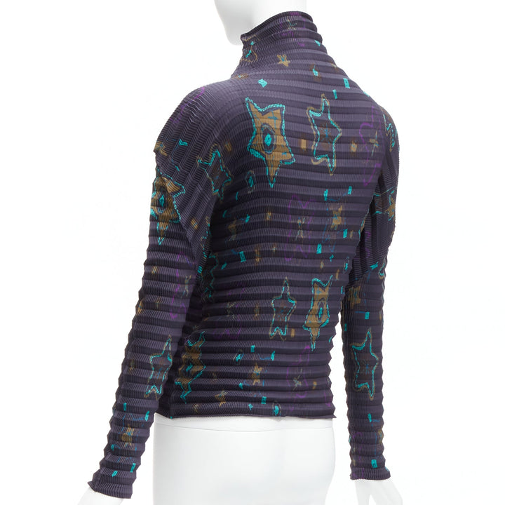rare ISSEY MIYAKE PLEATS PLEASE green star dark blue collar pleated top JP2 M