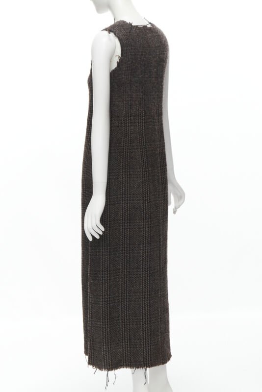 COMME DES GARCONS Vintage 1994 boiled wool tweed raw frayed edge midi dress M