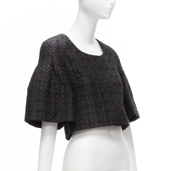 CHLOE black floral jacquard bell sleeve round neck cropped jacket FR34 XS