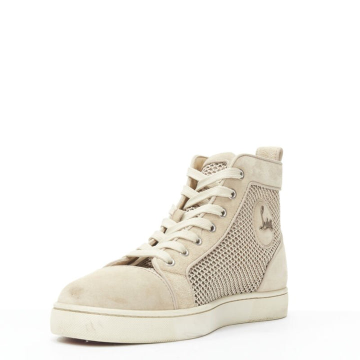 CHRISTIAB LOUBOUTIN Louis sand beige suede jacquard high top sneaker EU40.5