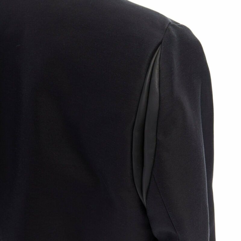 runway BALENCIAGA GHESQUIERE 2012 black leather panel collarless jacket FR34 XS