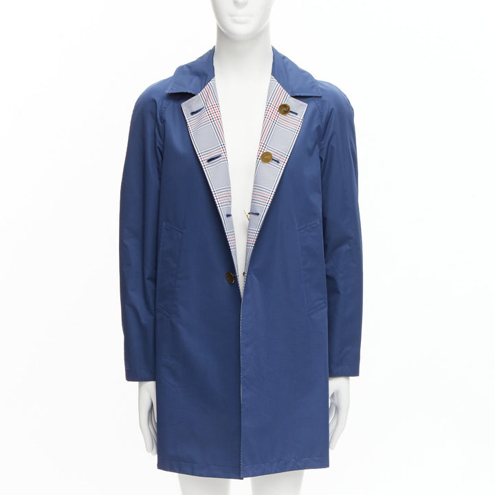THOM BROWNE Reversible navy blue  classic check gold buttons overcoat JP2 M