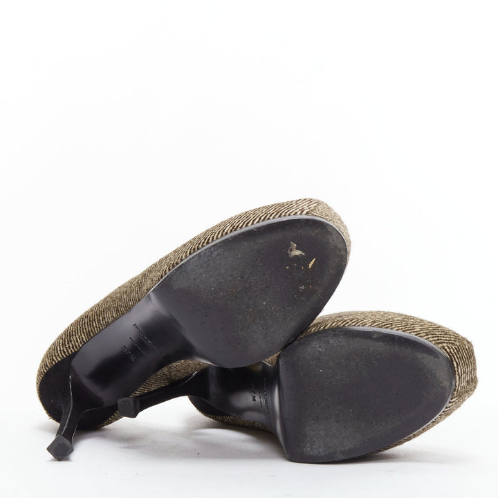 YVES SAINT LAURENT Tribtoo brown wool tweed platform heel pump EU37.5