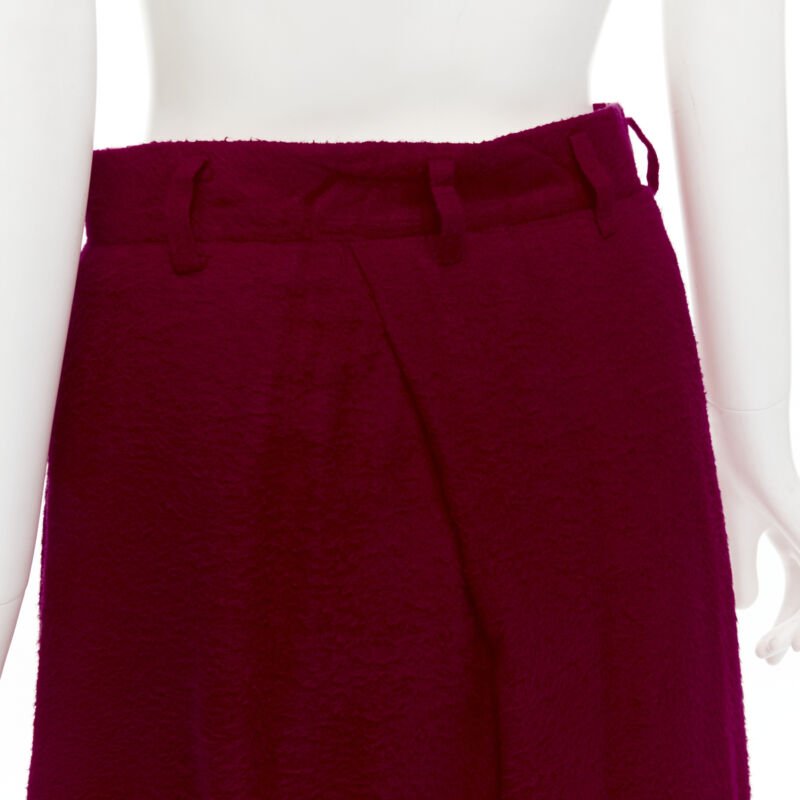 COMME DES GARCONS 1994 red boiled wool diagonal pleat draped midi skirt S