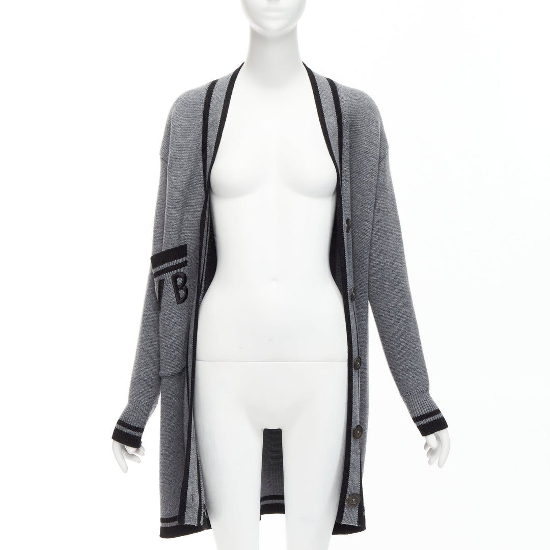 VVB VICTORIA BECKHAM 2017 Runway grey wool logo oversized cardigan UK2 XXS