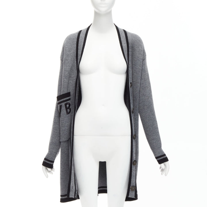 VVB VICTORIA BECKHAM 2017 Runway grey wool logo oversized cardigan UK2 XXS