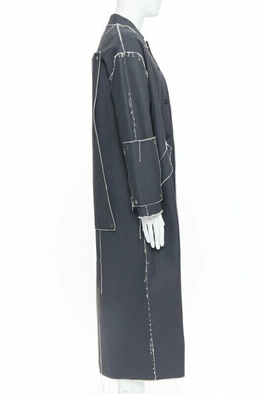 OFF WHITE VIRGIL ABLOH grey coated heavy canvas frayed edge snap panel coat XS