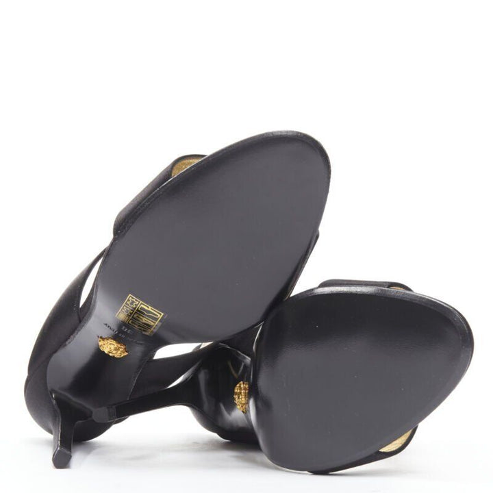 VERSACE 2018 Tribute Byzantine Cross Jewel crystal black satin sandals EU38