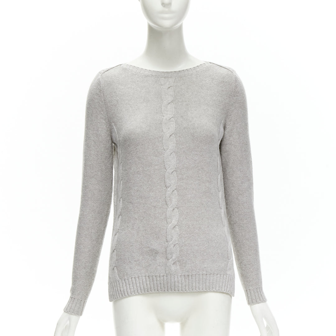 LORO PIANA 100% baby cashmere grey braid knit bateau neck sweater IT38 XS