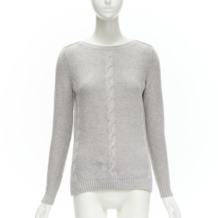 LORO PIANA 100% baby cashmere grey braid knit bateau neck sweater IT38 XS