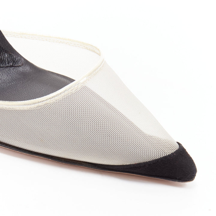 ALEXANDER WANG Alix nude mesh black fabric strap slingback pumps EU36
