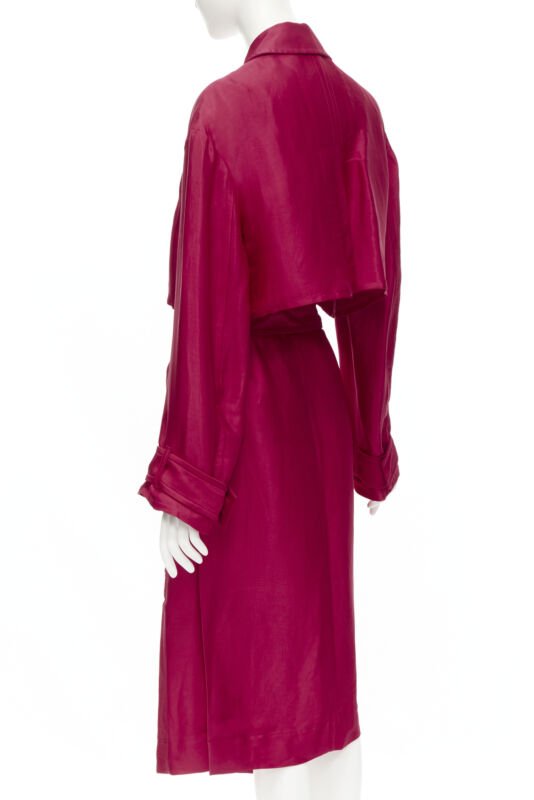HAIDER ACKERMANN Fuschia pink linen rayon flap layered robe coat FR34 XS