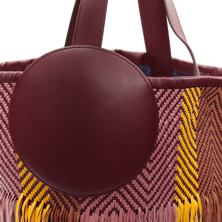 ROKSANDA Eider brown burgundy yellow calfskin leather woven fringe large bag
