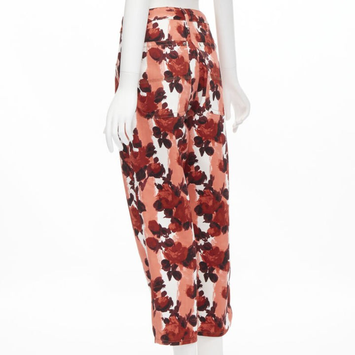 MARN pink red abstract floral striped print 100% cotton wide leg jeans IT38 XS