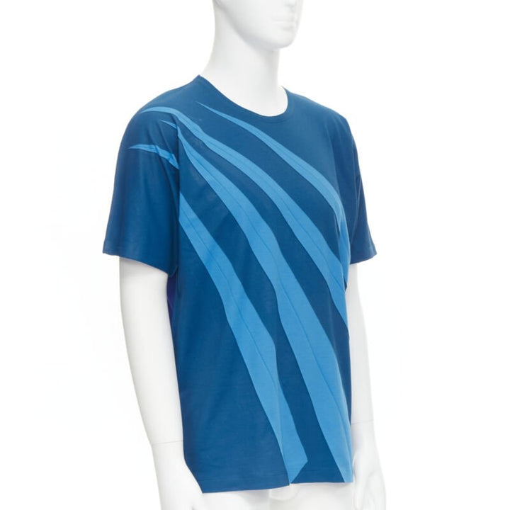 ISSEY MIYAKE MEN blue bonded pleat graphic print tshirt M