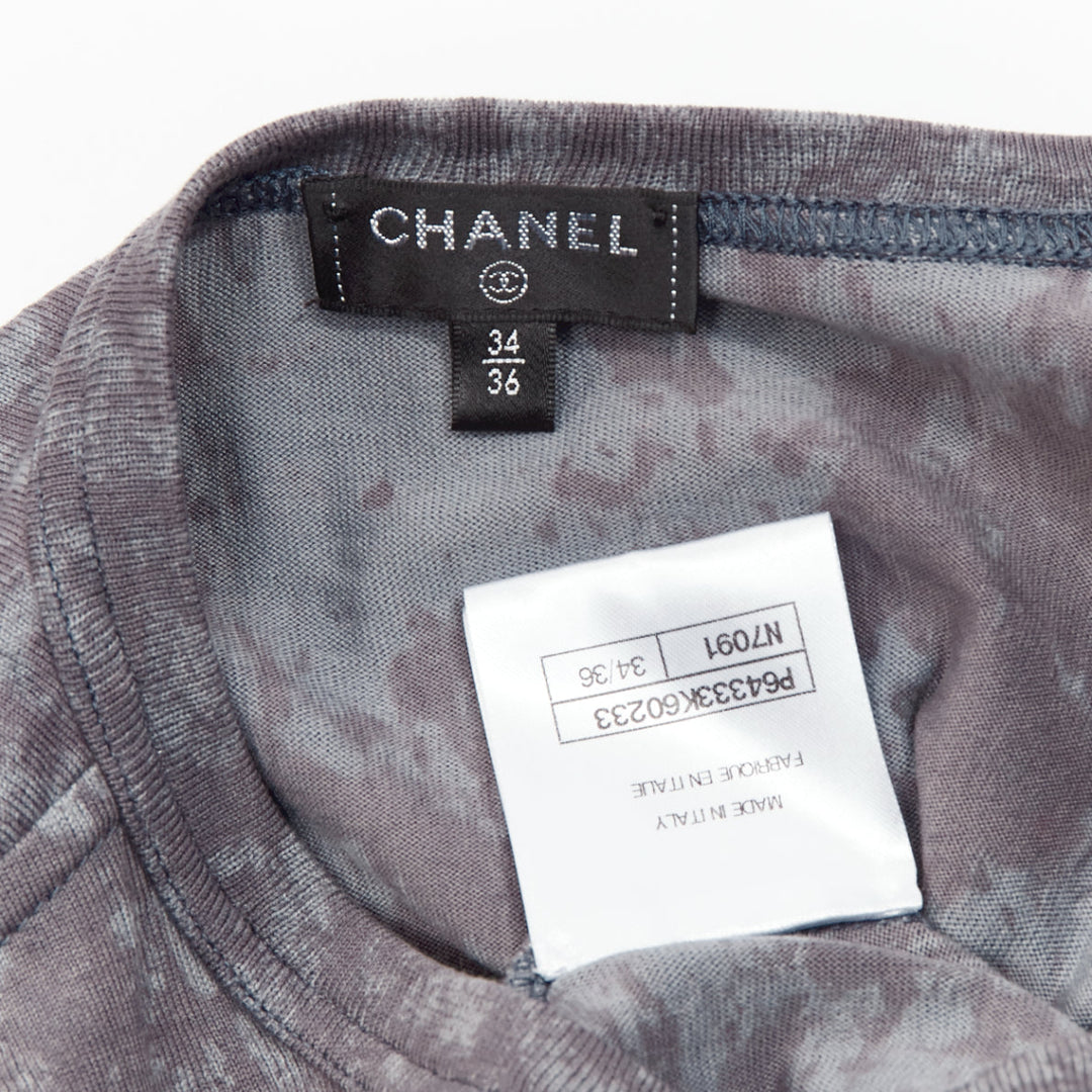 CHANEL 2021 grey rope logo embroidery tie cropped tshirt FR34 XS